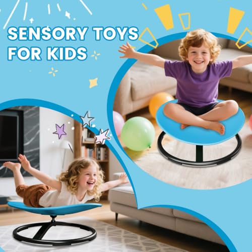 Image of Pterying 21 inch L x 19 inch W Large Size Spinning Chair for Autistic Kids, Ages3+ | Autism Sensory Products, Sensory Toys Gifts for Kids with Autism & ADHD, Training Body Coordination, Azure Rounded Shape