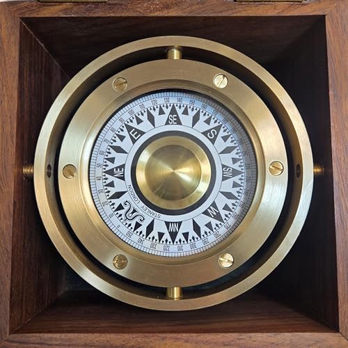 Brújula de escritorio gimbal de latón en caja de madera miniatura 6