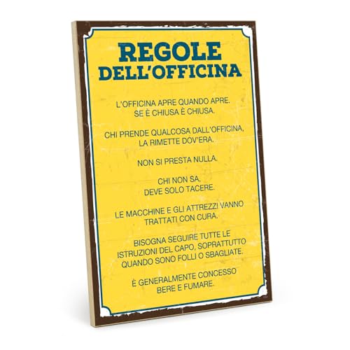 TypeStoff Targa in legno con aforisma - Regole dell’officina - In stile vintage con frase, articolo da regalo e decorazione a tema papà e tuttofare - HS-00507-IT