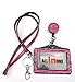 ALL in ONE Rhinestone Lanyard Bling Crystal Necklace + Badge Reel + Horizontal Card Holder for Business Id/Key (Pink)