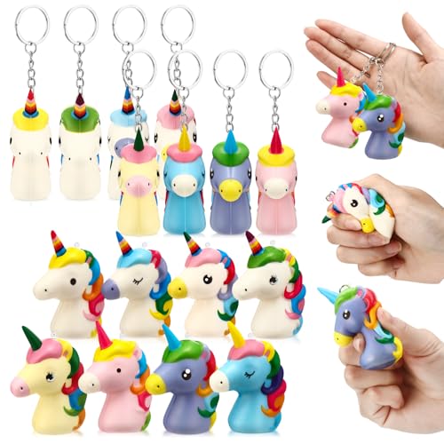 RoundFunny 16 Pcs Unicorn Stress Ball for Unicorn Party Favors Slow Rising Stress Reliever, Employee Appreciation Gifts Classroom Prizes for Kids Birthday
