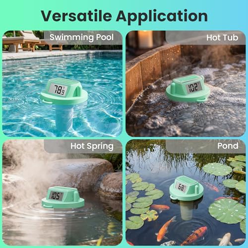 Image of Pool Thermometer Floating, Digital Swimming Pool Thermometer, IPX8 Waterproof with Double Sided Display for Pond, Hot Tub, Aquarium (Green, Battery Powered)