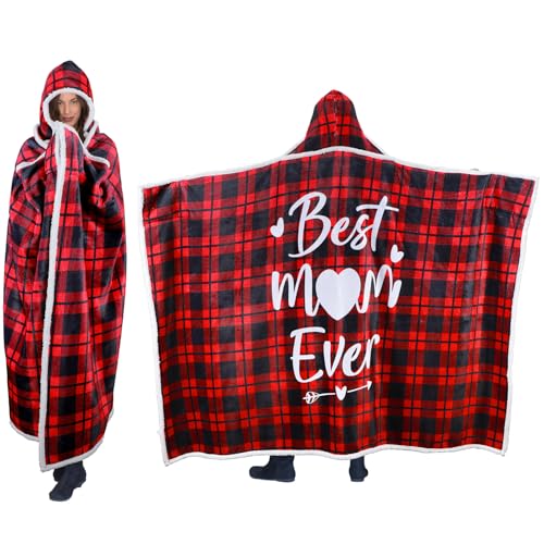 Buryeah Mother's Day Birthday Gifts for Mom Red Black Buffalo Plaid Wearable Blanket Best Mom Sweatshirt Birthday Gifts for Women Wife