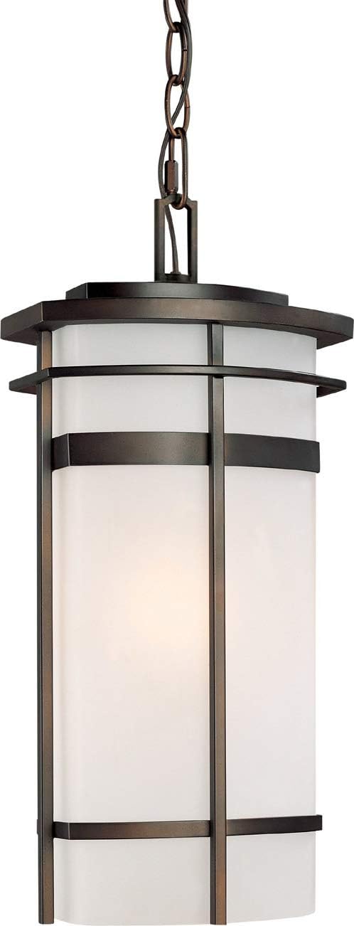 Capital Lighting 9885OB Lakeshore Mission Style Frosted Glass Outdoor Pendant, 1-Light 100 Watt, 17" H x 8" W, Old Bronze