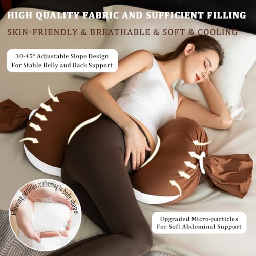 Image of TADO MUSLIN Pregnancy Pillow for Pregnant Women - Adjustable Full Body Maternity Pillow for Sleeping - Support for Back, HIPS, Legs, Belly - Premium, Washable, Comfortable Pregnancy Body Pillow Brown