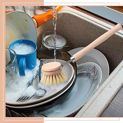 Maxdot 4 Pcs Kitchen Dish Brush with Beechwood Handle Natural Wooden Handle Scrub Brush Fiber Bristles Dish Scrub 2 Inch Replacement Brush Head for Pots Pans Utensils Washing Supplies by Maxdot - Image 6