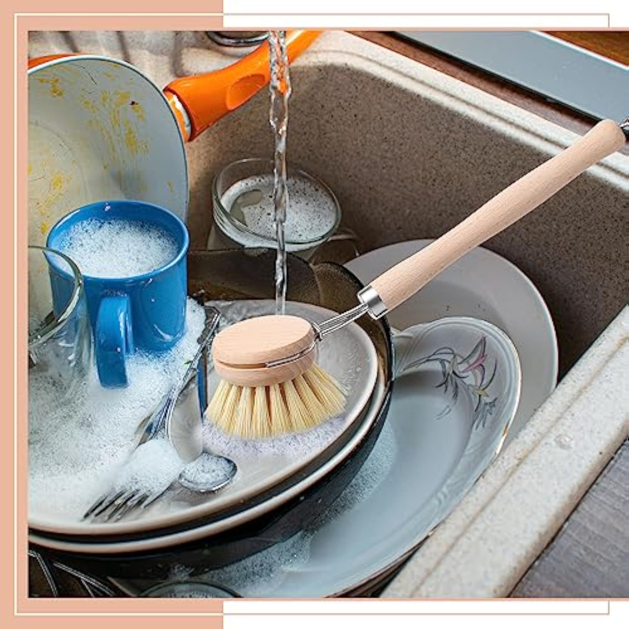 4 Pcs Kitchen Dish Brush Set with Wooden Handle