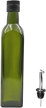 Olive Oil Dispenser Bottle - 2 Pack of 17oz Glass Olive Oil Bottles with Easy Pour Spout Set - Oil and Vinegar Cruet Set with Food Grade Funnel Drip-Free Olive Oil Carafe Decanter for Kitchen