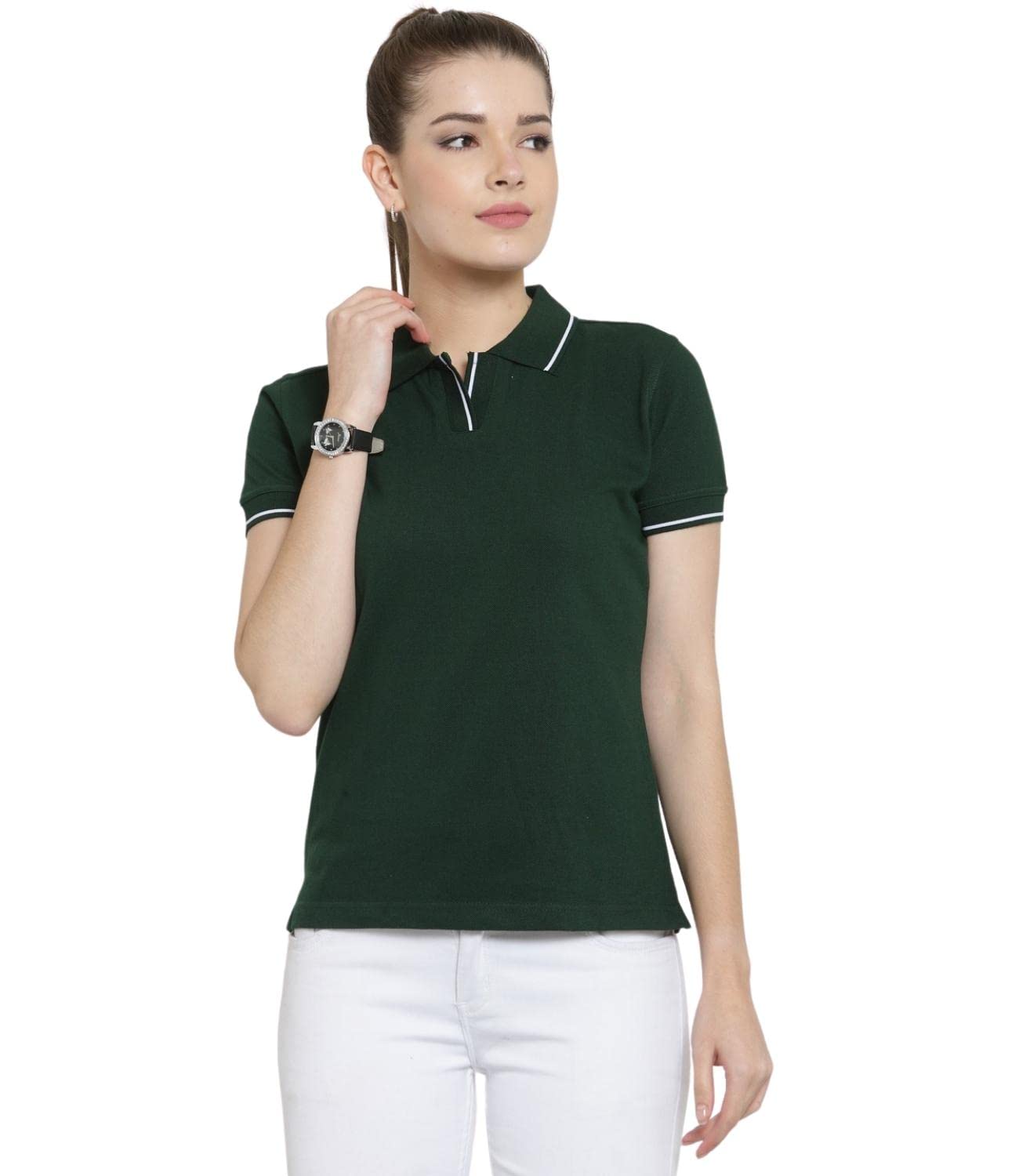 Women's Regular Fit 100% Pure Organic Cotton Polo T-Shirt | Womens Polo Collar Neck T-Shirt | Cotton Plain Polo Neck Half Sleeve T-Shirt | Tshirts for Women-image-49
