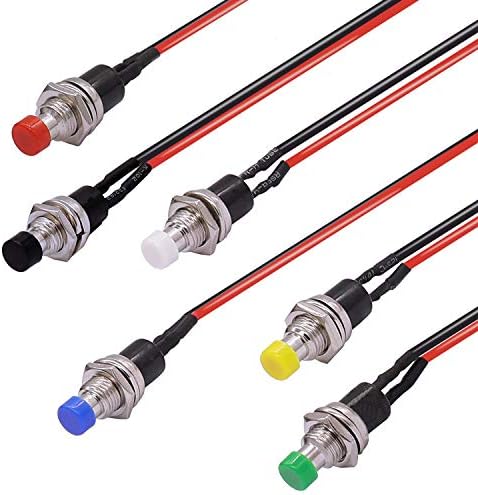 Taiss/6Pcs 6 Colors Momentary Mini Push Button Switch 1A 250V AC 2 Pin SPST NO (Normally Open) with line PBS-110-X-6S