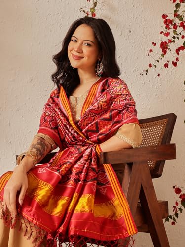 Image of Kalamkari Patola Dupatta Digital Printed With Handmade Tassels