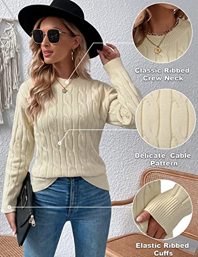 Niwicee Damen Winter Damen Leichter Langarm-Pullover Und Zopfmuster In Klassischer Passform-Beige-L