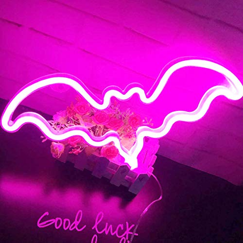 Preisvergleich Produktbild XIYUNTE Bat Leuchtschilder - LED Schläger Neonlicht Rosa Bat Neonschild Wandlichter, Batterie oder USB betrieben Schläger Licht Dekoration für Zuhause, Kinderzimmer, Bar, Party, Weihnachten