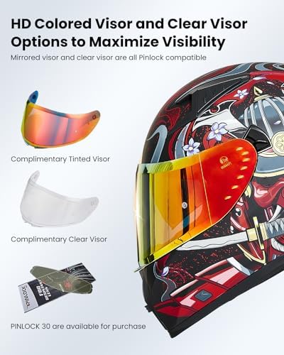 ILM Motorcycle Helmet Full Face with Pinlock Compatible Clear&Tinted Visors and Fins Street Bike Motocross Casco DOT(Armor Red, Large) - 4