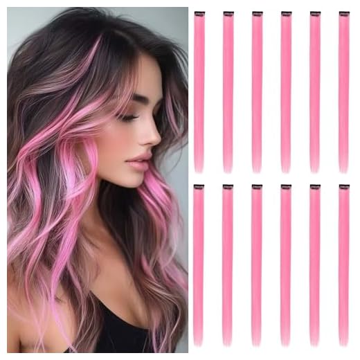 Extensions de cheveux colorés à clipser, 12 pièces, Rose