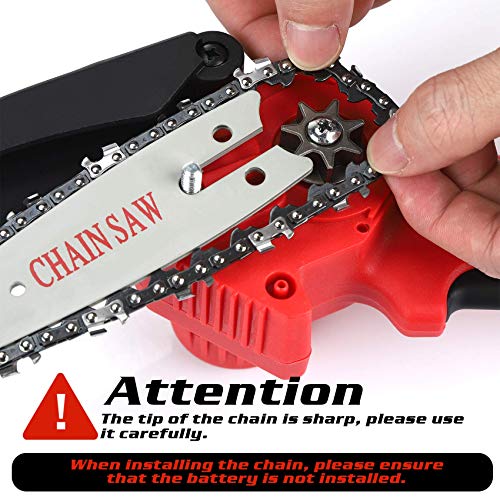 Mini Chainsaw, AUSHEN 4-Inch Cordless Battery Operated Chainsaw Portable Chain Saw, One-Hand Operation Pruning Shears Chainsaw for Tree Branch Trimming Wood Cutting Gardening (2 Batteries and 2 Chain)