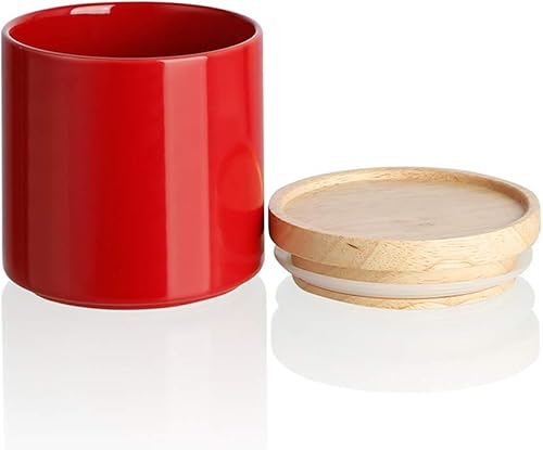 SWEEJAR  Recipiente de cerámica para almacenamiento de alimentos, recipientes apilables con tapa hermética de madera para servir café molido, té,