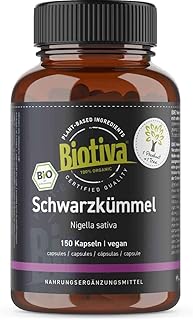 Biotiva Proszek z czarnuszki bio 150 kapsułek - 600 mg na kapsułkę - Egipt - Nigella sativa - 100% wegański, napełniony i sprawdzony w Niemczech (DE-ÖKO-005)