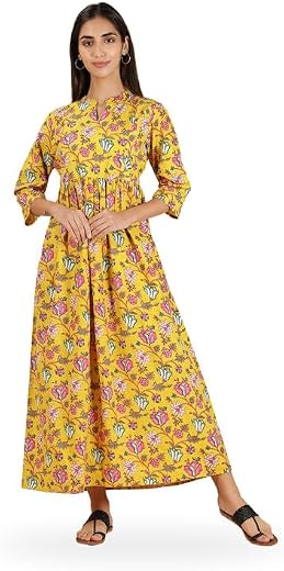 NIHSAMAH Cotton Feeding Night Gown for Women, Printed Breastfeeding Long Cotton Nighty, Pregnancy, Nursing, Maternity, Maxi