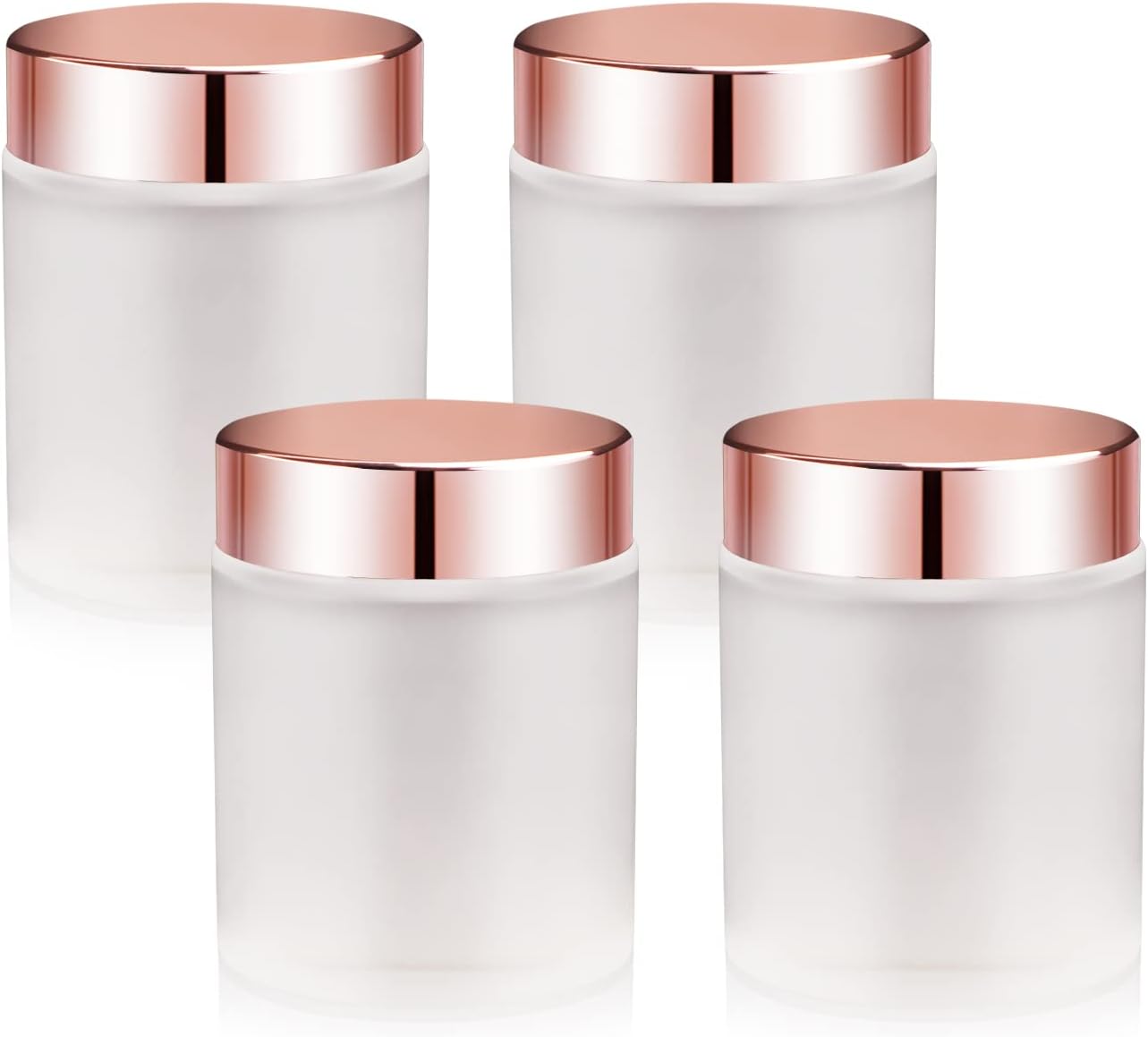 4 Pack,3.4 oz Frosted Glass Jars with Lids,Round Empty Storage Containers with Rose-Golden Lids & Inner Liners,Travel Jars Pot for Cosmetics,Gel,Scrubs,Makeup,Face Cream Lotion