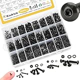 Kadrick Metric Screw Assortment, 2000PCS Metric Bolt Assortment Kit M2 M3 M4 M5 Machine Screws with Lock & Flat Washers, Grade 10.9 Alloy Steel Hex Socket Button Head Black Screws Nuts and Bolts Kit