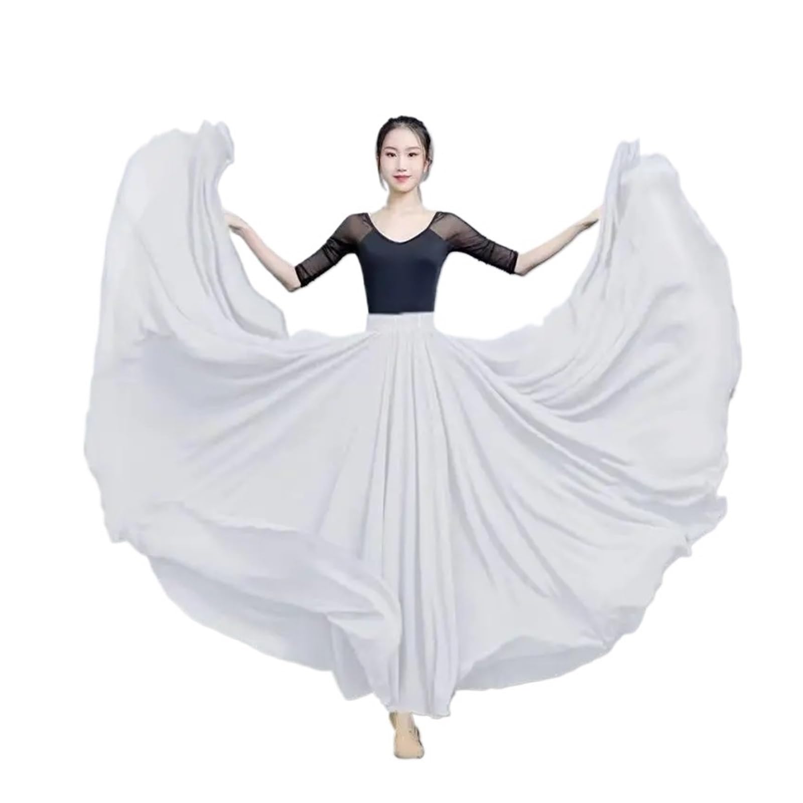 Falda de Gasa de 720 Grados for Danza del Vientre, Ballet, Mujer, Faldas largas de Doble Capa, Ropa de práctica for Bailarinas, Faldas for presentaciones escénicas.(White,XS Length 80cm)