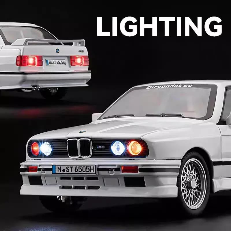 Image of Invite Enterprise Big Size B-M-W M3 E30 1988 1:24 diecast Metal Pullback Toy car with openable Doors & Light, Music Boys car for Kids Best Toys Gifts Toys for Kids (White Color)