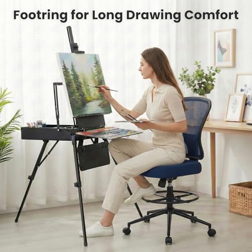 Image of Armless Drafting Chair Tall Office Chair for Standing Desk - Adjustable Height Mesh Ergonomic Drafting Stool with Foot Ring & Wheels, Rolling Counter Height Computer Chair for Home Office