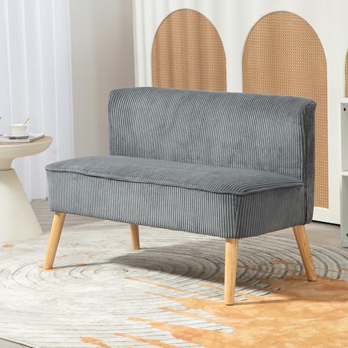 HOMCOM Sofa 2 Sitzer Couch, Kleine Loveseat mit Cord-Optik Modern Polstersofa für Wohnzimmer, Schlafzimmer, kleinen Raum, Grau 117 x 56,5 x 77 cm