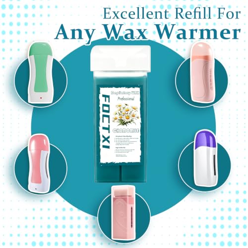 Image of Wax Roller Kit Wax Cartridge, Roll On Wax for Hair Removal, Roll on Wax, 4 Chamomile Hair Removal Wax Cartridge and 10 Pack Cleaning Oil Wipes for Women