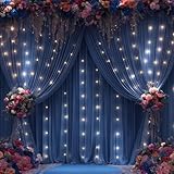 6 x 3 m, marineblaue Hintergrundvorhänge mit Lichterschnur für Babyparty, faltenfreie Vorhänge, Hintergrund für Geburtstagsparty, Polyester-Hintergrundvorhänge für Hochzeitsfotoshootings (1,5 x 3 m, 4