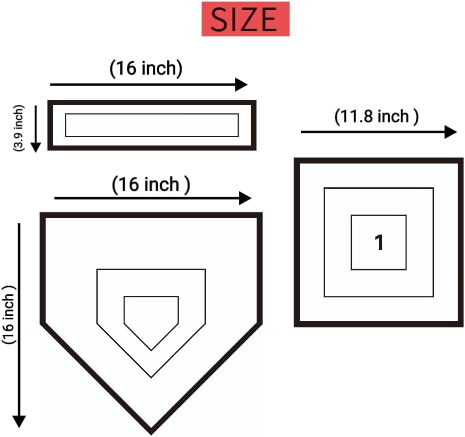 Baseball & Softball 5 Piece Base Set with Portable Carrying Bag 3 Throw Down Bases 1 Homeplate 1 Pitching Rubber, Flexible Anti-Slip Weather Resistant Rubber Bases for Yard Games