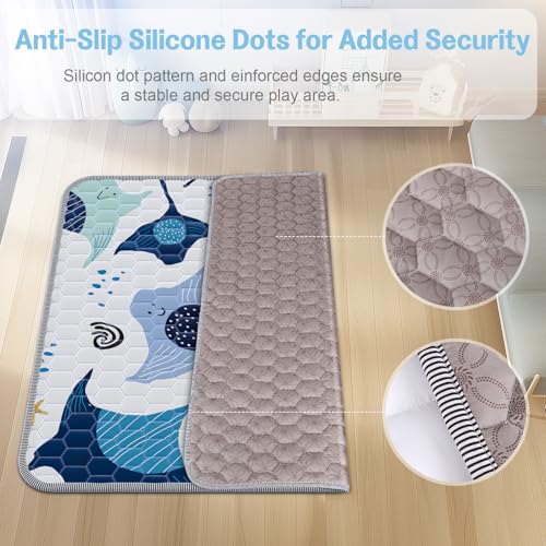 omzer Baby Play Mat 50x50inch - Thick & Soft Baby Crawling Mats for Floor - Machine Washable Cushioned for Playpen - Non-Slip Playmats for Babies Toddlers Tummy Time Indoor&Outdoor, Blue