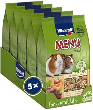 Vitakraft Menü Vital, alimento per porcellini d'India, con mela e zucca, con erbe aromatiche, senza l'aggiunta di zuccheri e cereali (5x 1kg)