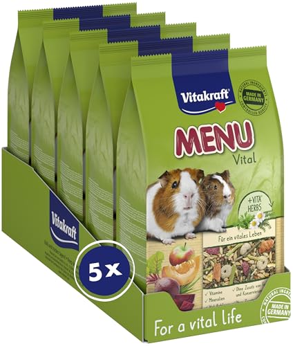 Vitakraft Menü Vital, alimento per porcellini d'India, con mela e zucca, con erbe aromatiche, senza l'aggiunta di zuccheri e cereali (5x 1kg)