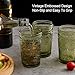 ZMOWIPDL Vintage Glassware Drinking Glasses Set of 6,13 oz Green Textured Flower Design Glass Water Tumblers，Embossed Striped Drinkware for Water,Cocktails,Juice,Iced Coffee