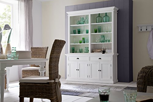 NovaSolo Halifax Pure White Mahogany Wood Hutch Bookcase With Storage And 2 Drawers - Thumbnail 5