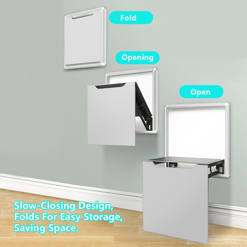 AIZYR Wall Mounted Folding Chair Folding Chair, Shoe Changing Stool Hidden Wall Stools Space Saving for Entryway, Living Room,Bathroom,White