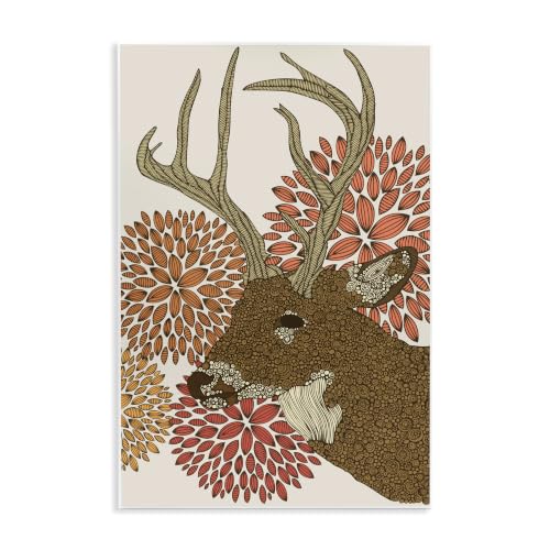 Buck Deer Botanical Wildlife, 13 x 19 Inch Mounted Print on Wall Plaque