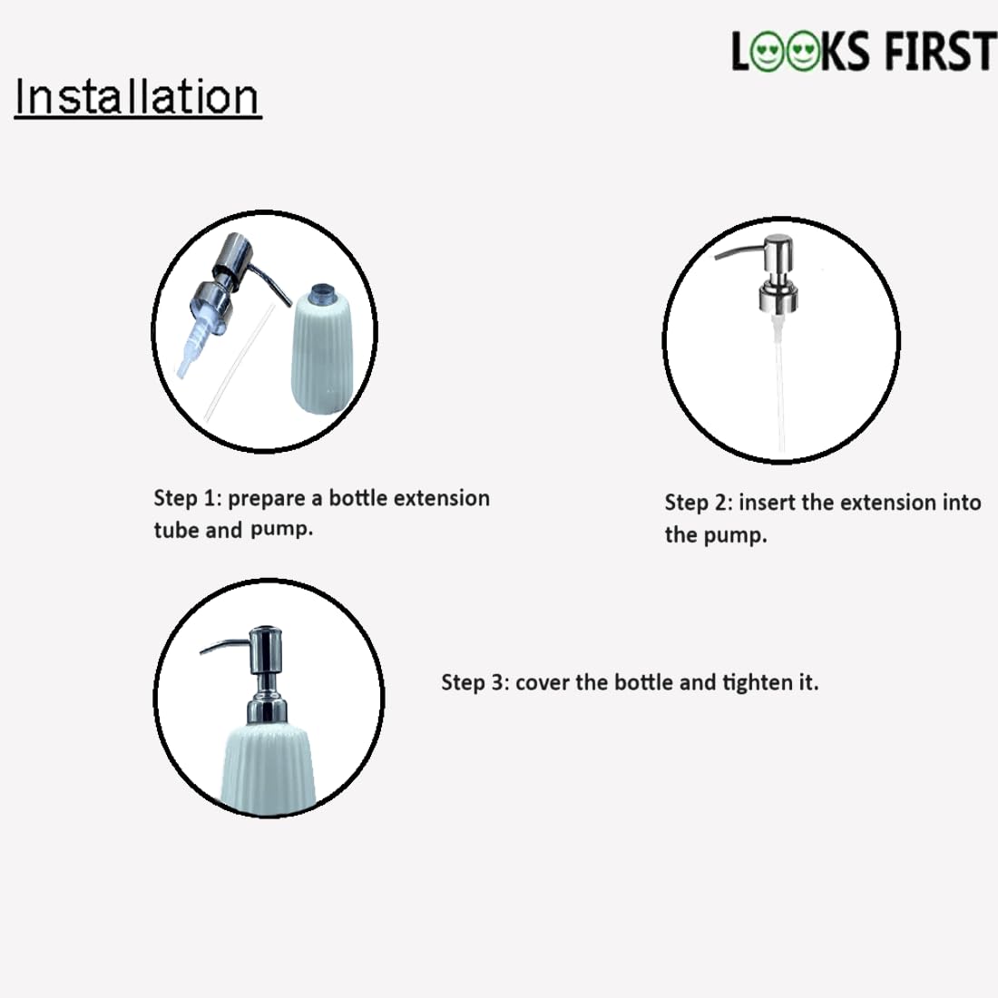 LOOKS FIRST Ceramic Liquid Soap Dispenser for Bathroom & Kitchen Handwash Dispenser with Removable Pump/Multipurpose Liquid Dispenser Bathroom Accessories | 420ml (White) - Image 7 thumbnail