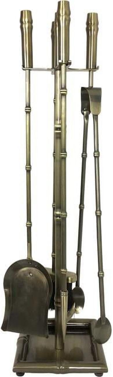 Bamboo Design Fireplace Tool Set, Antique Brass - 5 Piece