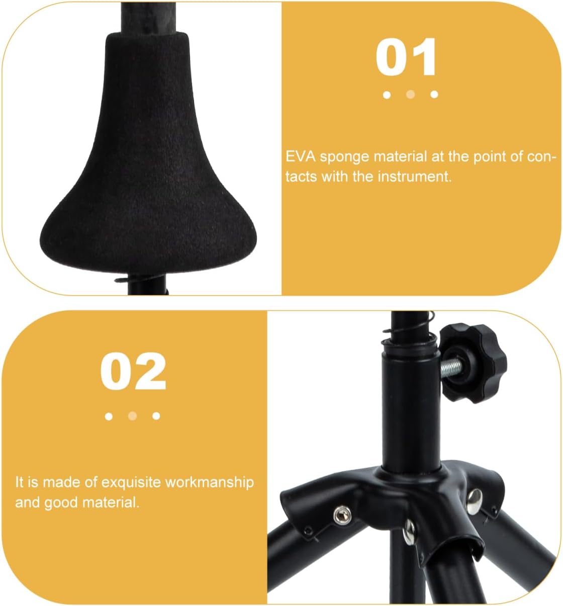 BESTonZON Portable Trumpet Stand, Folding Flugelhorn Holder Tripod Cornet Support Rack, Collapsible Brass Instrument Display with Protective Cone