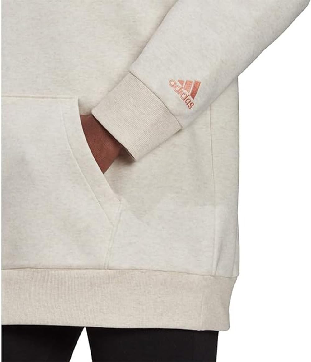 adidas Womens Lin Oversize Fleece Hoodie Sweatshirt, Off White Mel/Ambient Blush - Image 4