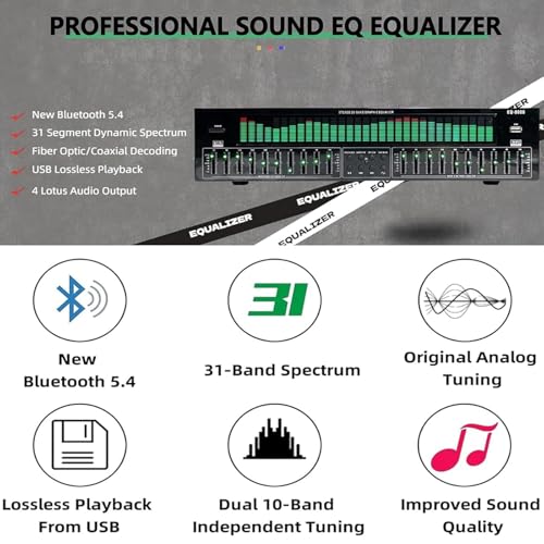 Ecualizador digital de 31 bandas, ecualizador profesional con control remoto y cable de audio, 10 salidas de efectos preestablecidos, fuerte sensación rítmica, para auto, fiesta, dormitorio y hogar miniatura 3