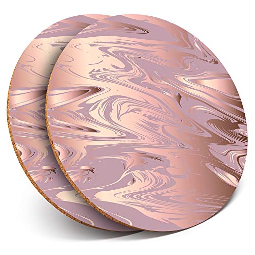 2 x Round Coasters - Rose Gold Marble Pattern Pretty - Cork Backed Home Kitchen Accessory Tea Coffee Mug Mat #24125