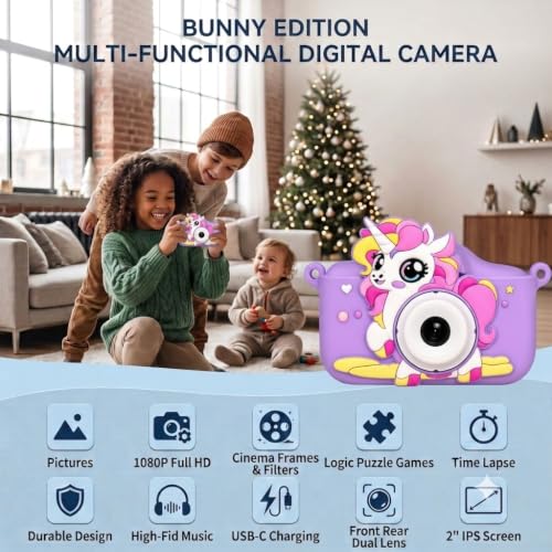 Image of Cason Mini Digital Camera for Kids1080P HD,Camera with Dual Cameras,Rechargeable with SD Card, Real Toy Camera with Games,Birthday Gift for Kids for 5-12 Years Kid (Unicorn)