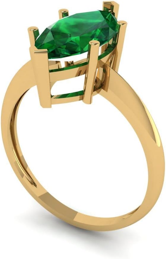Clara Pucci 14K Solid Gold Engagement Ring for Women | 2.5 cttw Emerald Marquise Cut Solitaire | Real Yellow Gold Wedding Ring