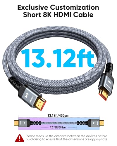 Highwings 8K@60 Long HDMI Cable 13FT/4M, 48Gbps 2.1 High Speed Gaming HDMI Cord 4K120 144Hz RTX 3090 eARC HDCP 2.2&2.3 Compatible for PS5, SoundBar, AVR, UHD TV