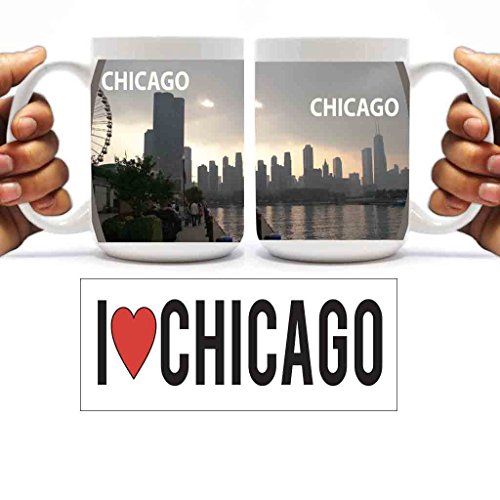 Victorystore, Cityscapes Coffee Mug - Chicago Skyline - 15 Ounces Mug And"I Love Chicago" Bumper Sticker #TOP8