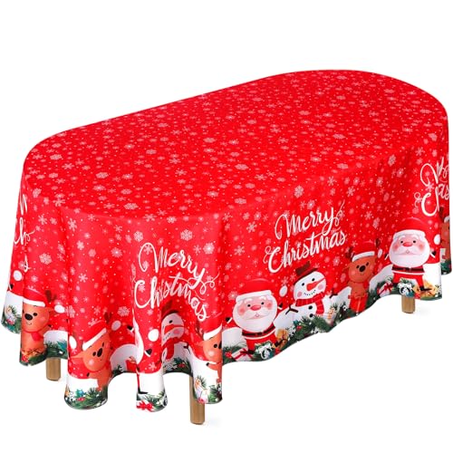 VitalCozy Tovaglia natalizia ovale, 152 x 213 cm, impermeabile, in poliestere, resistente alle pieghe, con cervi e fiocchi di neve, decorazione invernale per le vacanze